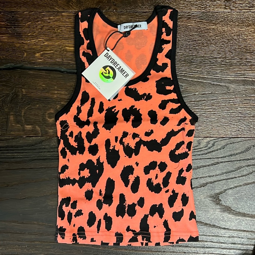 Daydreamer Cheetah Ribbed Tank in Peach Echo